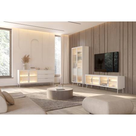 Komoda 180 cm kaszmir z szufladami + LED przeszklona LIMA